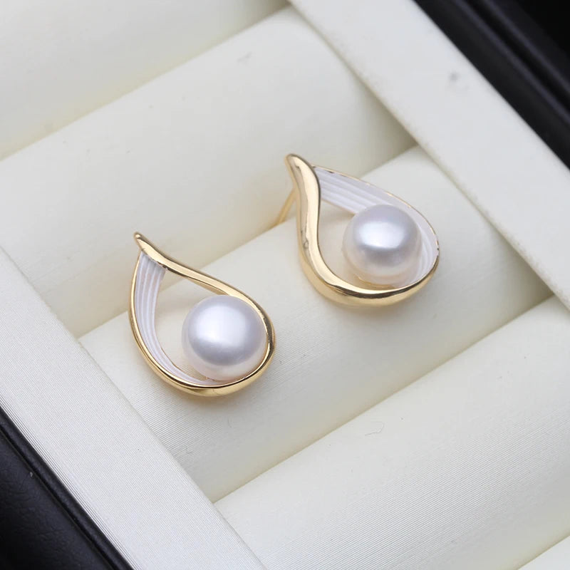 Real Freshwater Stud Earrings With Pearls,Natural Stud White Pearl Earrings Jewelry
