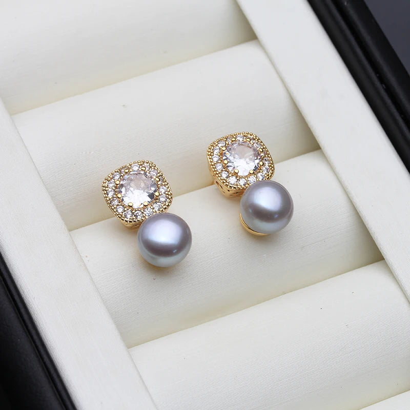 Freshwater Pearl EarringsCute Small Zircon Natural Pearl Stud Earring
