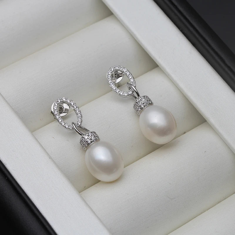 925 Sterling Silver Stud Earrings Women,Beautiful Natural Freshwater Water Drop Pearl Earrings Fine Earring