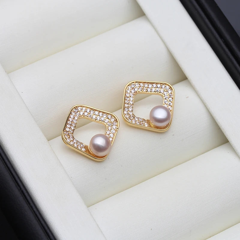 Real Cultured Freshwater Pearl Earrings For Women,Gold Plated Small Pearl Stud Earring