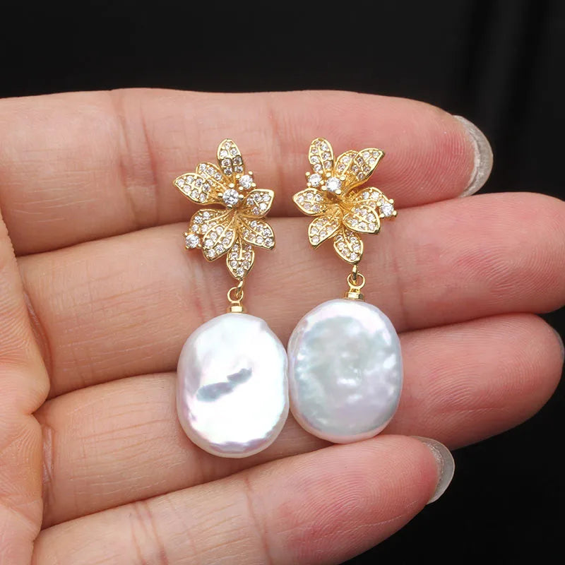 Big Natural Baroque Pearl Earring For Women,Gold Plated Freshwater Pearl Earring