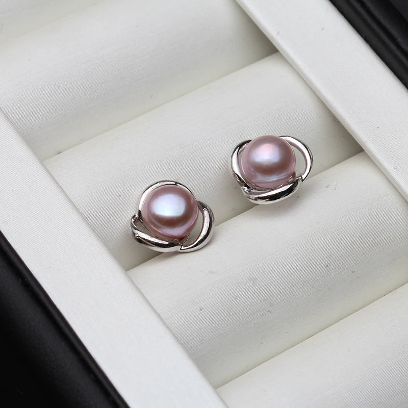 Genuine Silver 925 White Stud Earrings Pearl Woman,Natural  Freshwater