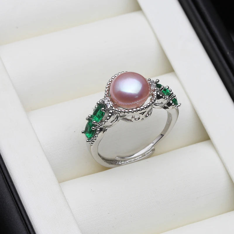 Real Natural Freshwater Pearl Ring for Women,925 Silver Pearl Rings Adjustable