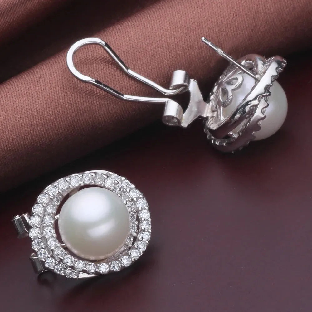 Natural Freshwater Pearl Clip Earrings Woman White Big 925 Silver Pearl Earring