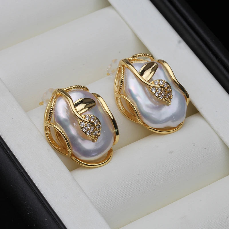 Freshwater Large Baroque Pearl Earring Jewelry,Silver 925 Fine Earrings With Natural Pearls