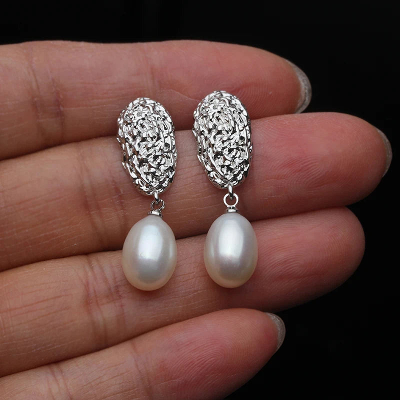 Real Freshwater Earrings with Natural Pearls, Silver 925