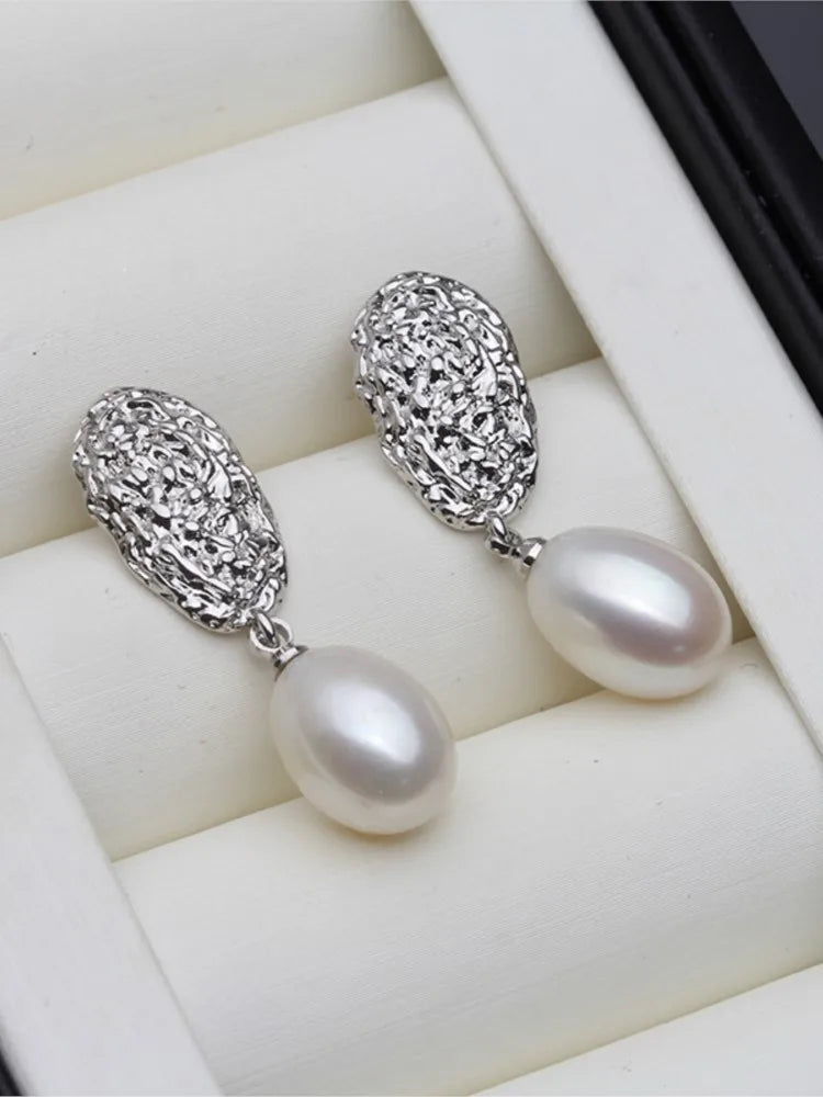 Vintage Earrings With Pearls Jewelry Woman,Bridal Silver 925 Freshwater Pearl Earrings