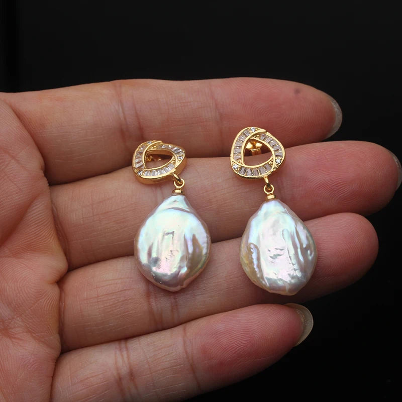 Real Natural Baroque Pearl Earrings,925 Sterling Silver Freshwater Pearl Drop Earrings