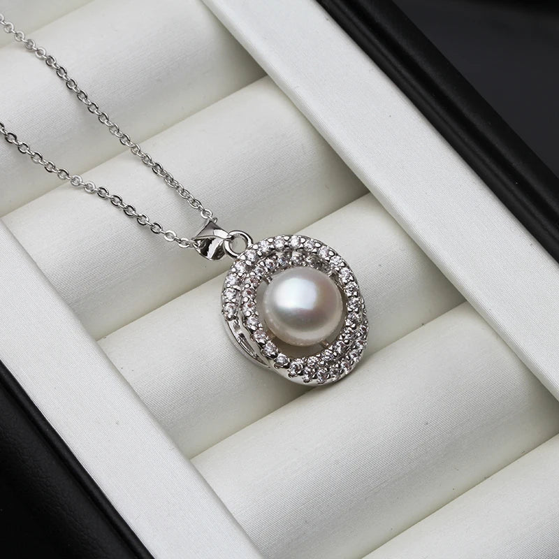 White Natural Freshwater Pearl Necklace Women,925 Sterling Silver Pearl Pendant