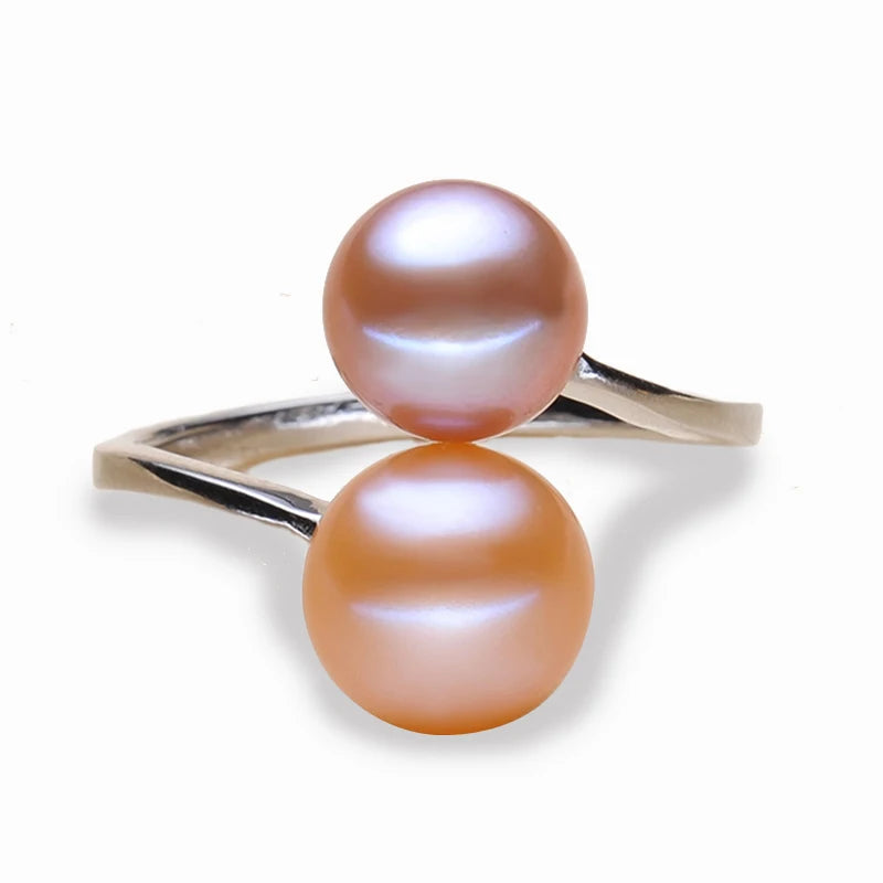 natural pearl rings silver 925 double pearl rings adjustable