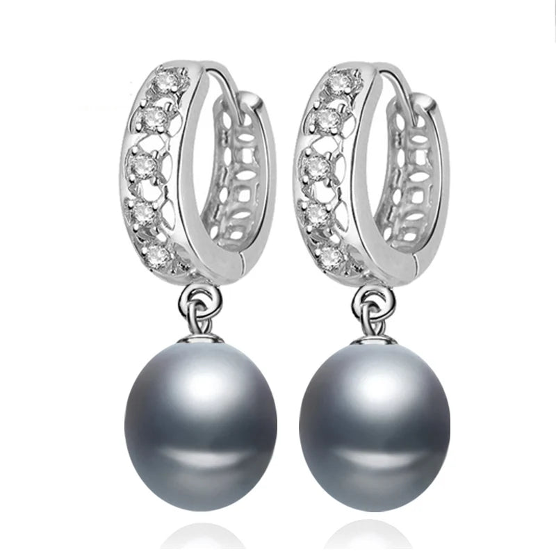 Fine Pearl Earrings 925 Sterling Silver Natural Freshwater Pearl Pearl Hoop Earrings