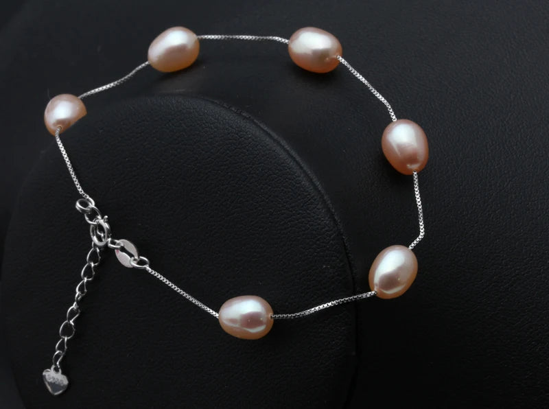 Real Freshwater Pearl Bracelet Natural Pearl Jewelry Bracelet 925 Silver