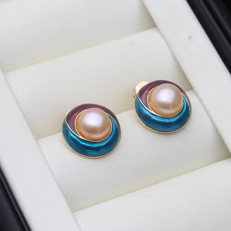 Real Cultured Freshwater Pearl Earrings For Women,925 Silver Pearl Stud Earring