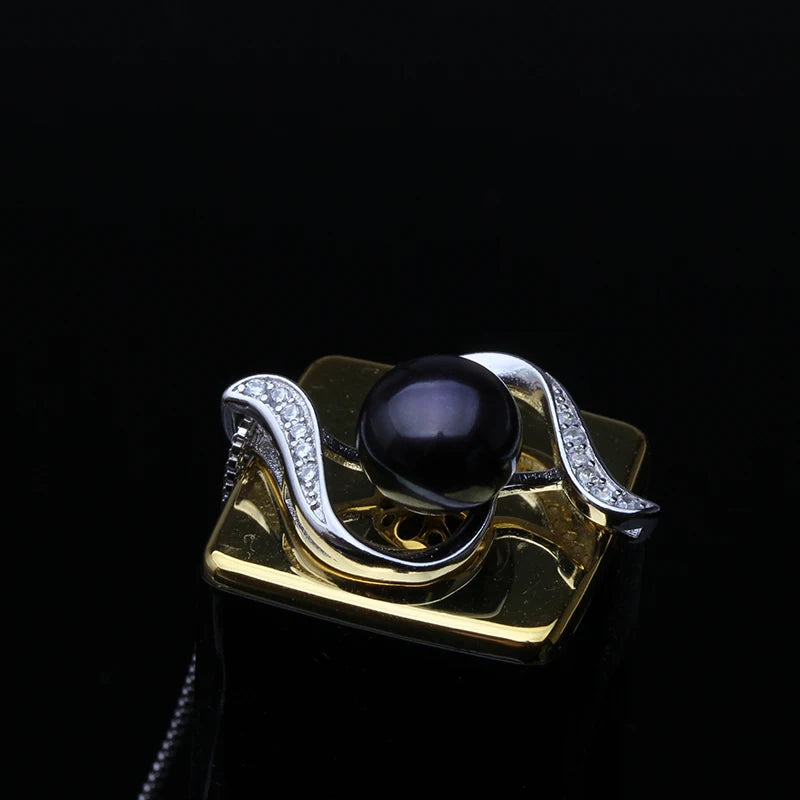 Real Natural Black Pearl Pendant Classic Fresh water 925 Pearl Pendant Silver