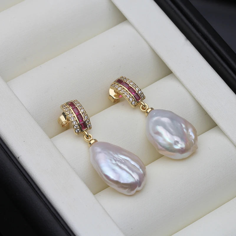 Genuine Natural Freshwater Baroque Pearl Earrings  925 silver Earrings Mother WifeGift