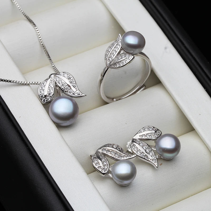 Natural Freshwater Pearl Jewelry Set 925 Sterling Silver
