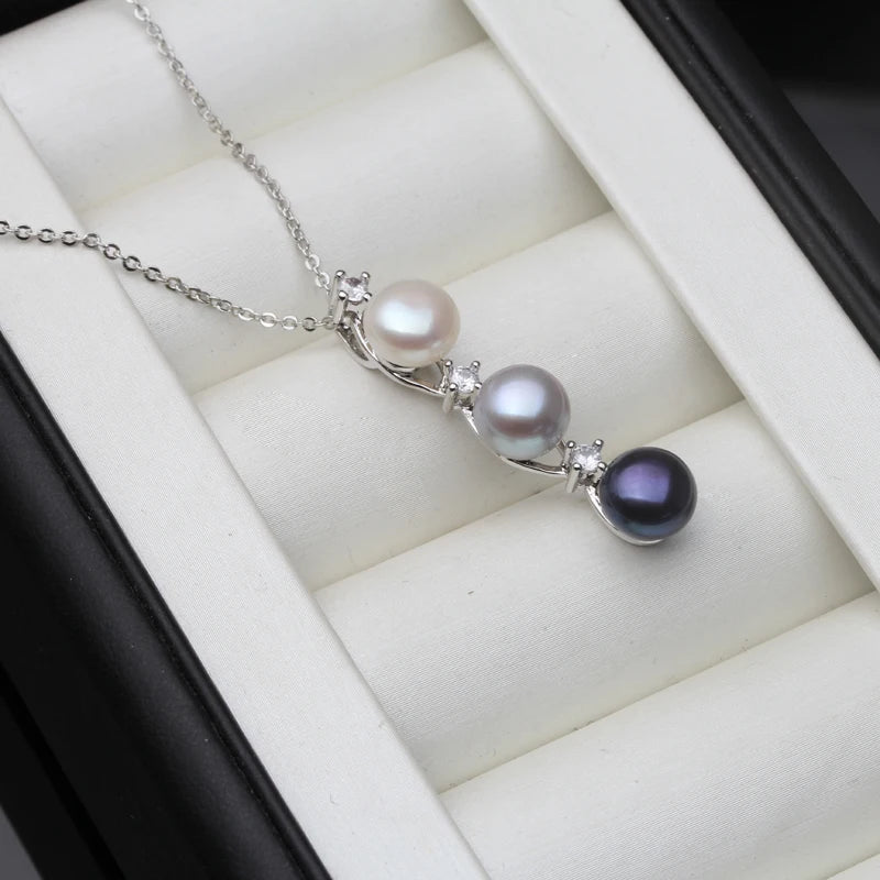 Freshwater Natural Pearl Necklace ,925 Sterling Silver Pearl Pendant