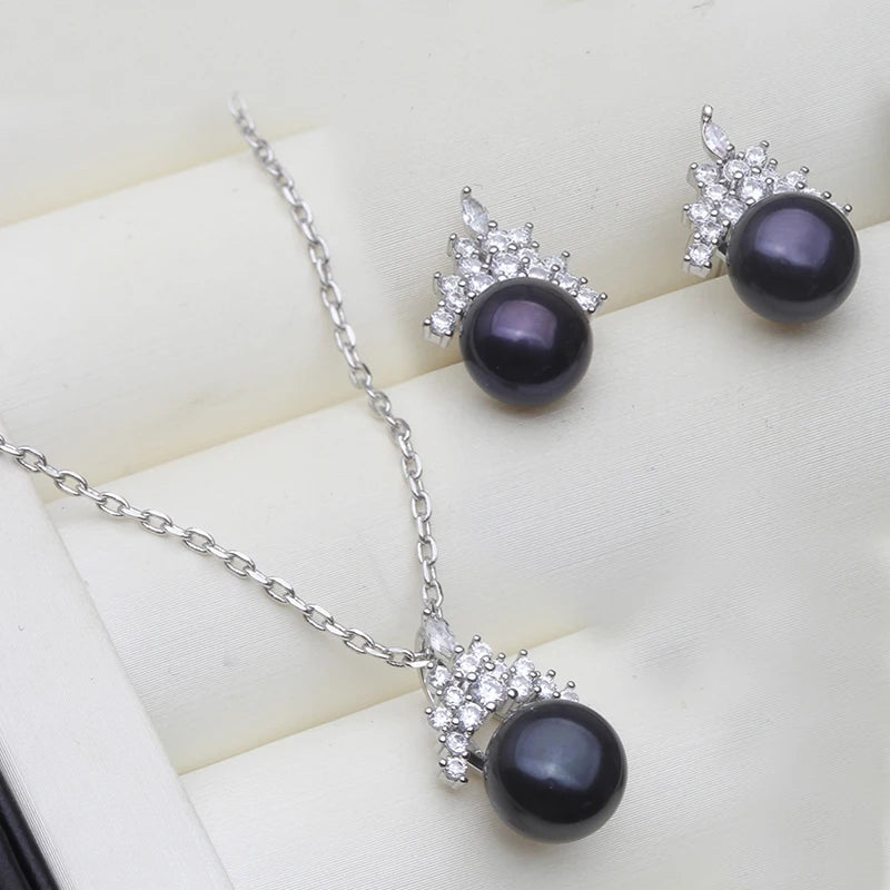 Real Set With Pearl Earrings And Necklace Woman,natural Freshwater 925 Silver Pearl Jewelry Set