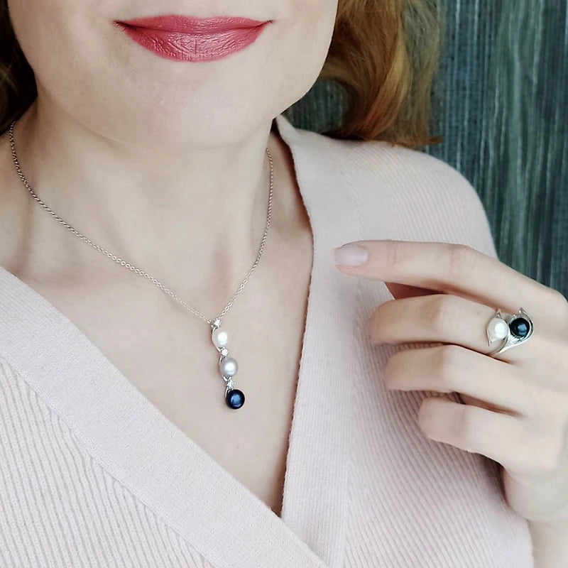 2025 New Freshwater Natural Black Pearl Pendant Women, 925 Silver Pearl Necklace