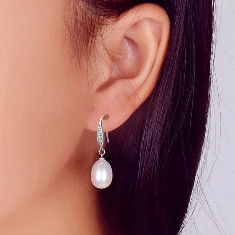 Real Natural Freshwater Black Pearl Earring 925 Silver Pearl Drop Earrings Fine Jewelry