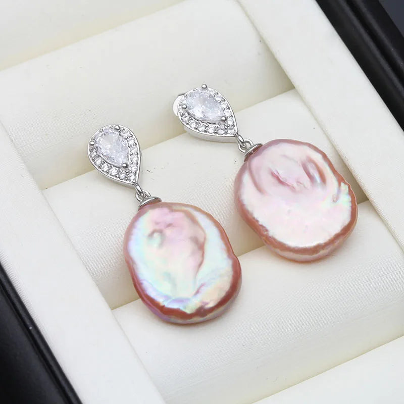 Real Beautiful Big Natural Baroque Pearl Earrings Women,925 Silver Freshwater Pearl Drop Earring