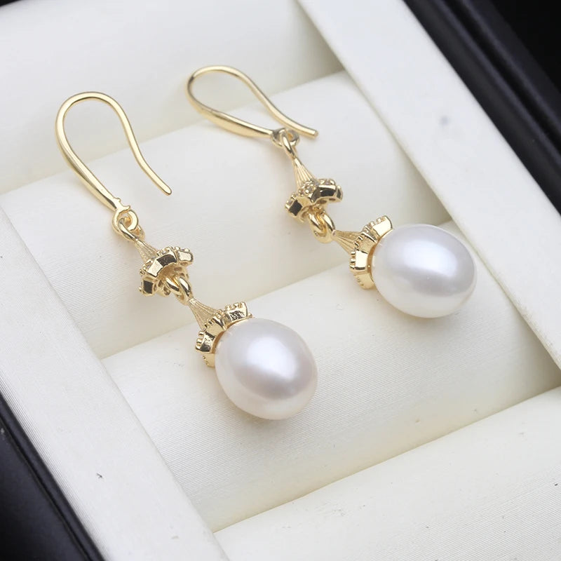 Real Freshwater Pearl Dangle Earrings For Women,Gold Plated Small Heart Pearl EARRINGS