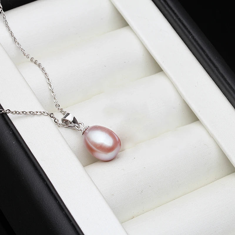 Real 925 Sterling Silver White Natural Freshwater Pearl Necklace Pendant