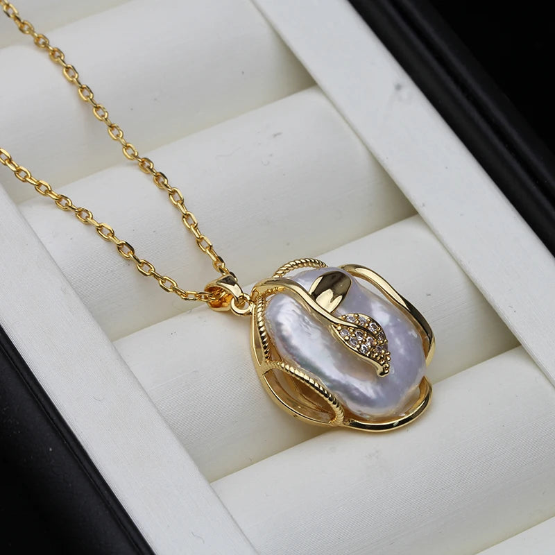 Real Original Baroque Natural Freshwater Pearl Necklace F,Large Sterling Silver Pendant