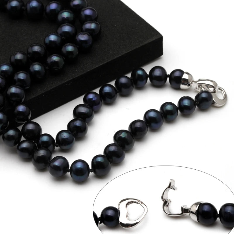 Natural Black Fresh Water Pearl Necklace For Women,Wedding Fine Beads Pearl Necklace