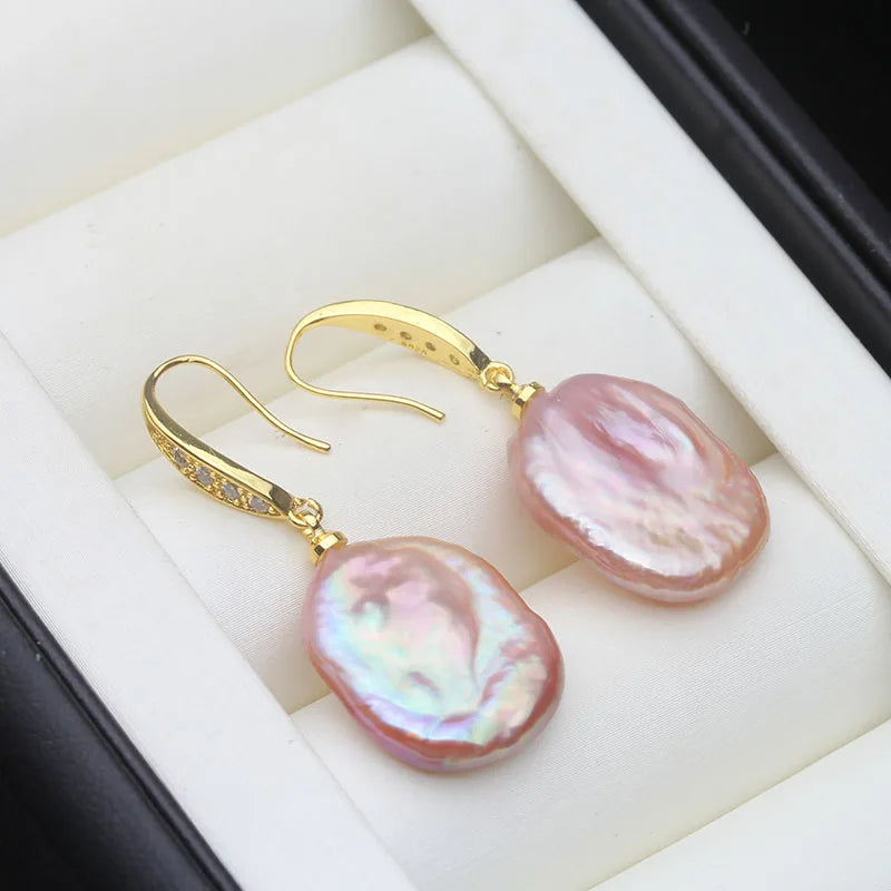 Real Big Natural Baroque Pearl Earring For Women,Boho Gold Plated Freshwater Pearl Earring