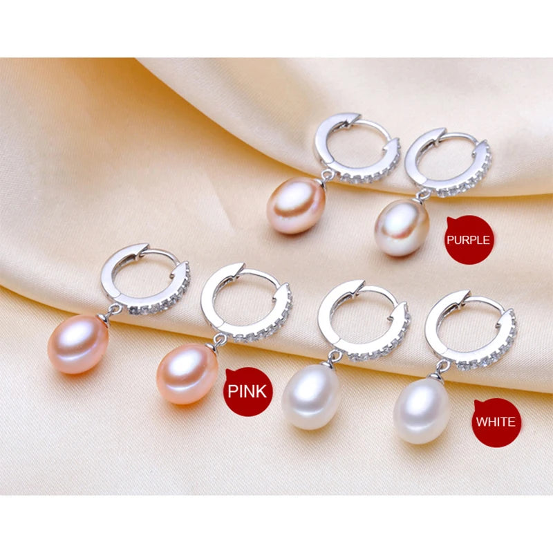 Top Quality White Pearl Earrings For Women,cute Fashion Real 925 Silver Black Freshwater Fine Pearl