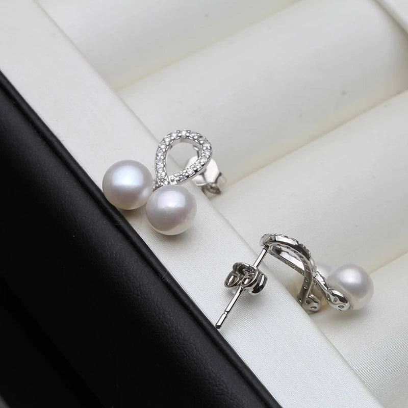 White Freshwater Natural Pearl Flower Earring For Women,Real Silver 925 Pearl Earring Fine Jewelry