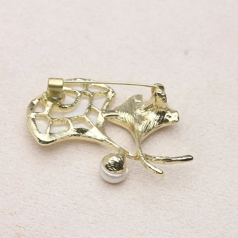Trendy Natural Freshwater Pearl Brooches For Women,Leaf White Pearl Brooch