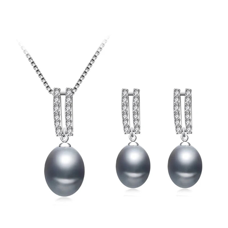 Genuine Natural Pearl Necklace Earring Set 925 Silver Necklace Pearl Set