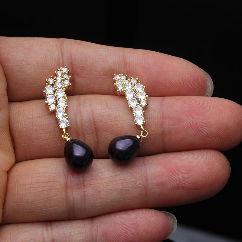 Cultured Natural Pearl Earrings ,Gold Plated Pearl Earrings Mother