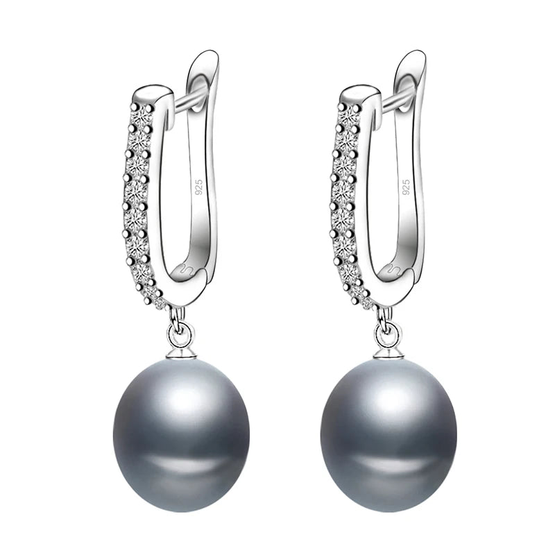 Real freshwater grey pearl earrings,classic 925 sterling silver earrings