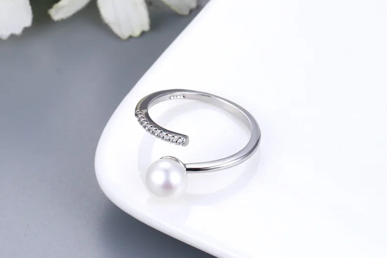 Genuine Freshwater Pearl Rings For Women,Trend Open 925 Silver Pearl Ring Adjustable