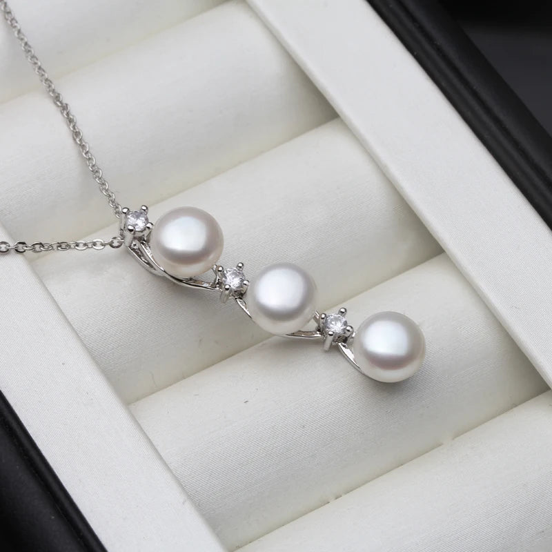 2025 New Freshwater Natural Black Pearl Pendant Women, 925 Silver Pearl Necklace