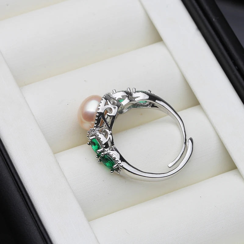 Real Natural Freshwater Pearl Ring for Women,925 Silver Pearl Rings Adjustable