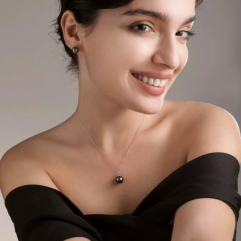 Geniune Sea Water Black Tahitian Pearl Pendant 925 Sterling Silver Pearl Necklace