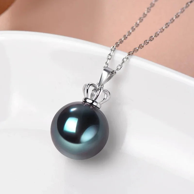 Geniune Sea Water Black Tahitian Pearl Pendant 925 Sterling Silver Pearl Necklace