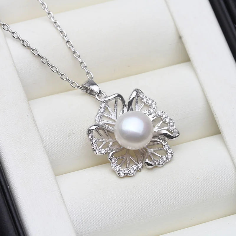 Real Natural Cultured White Pearl NecklacesFreshwater 925 Silver Pearl Pendant