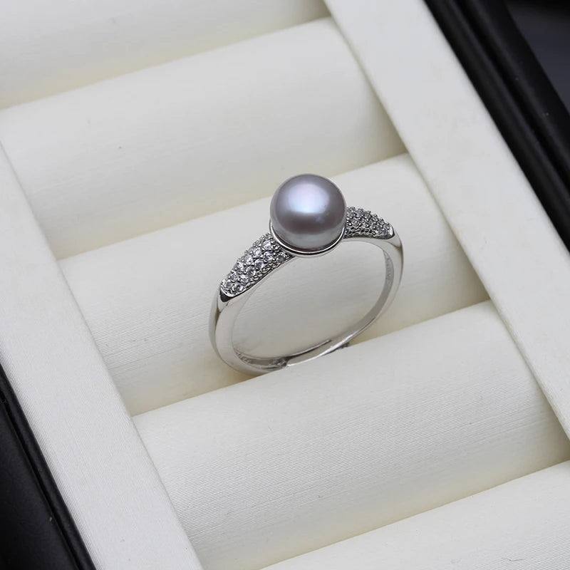 Real Natural Freshwater Pearl Rings,White Sterling Silver Pearl Ring Adjustable