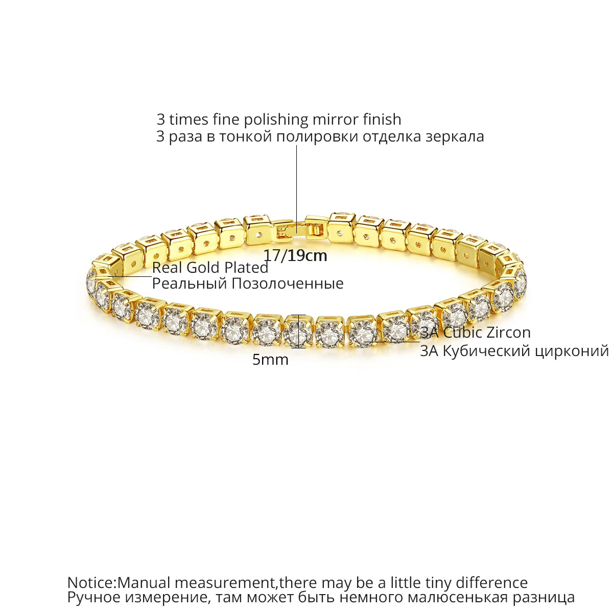3mm 4mm 5mm Charm CZ Tennis Bracelet Bangles for Women Gold Color Zircon Iced Out Stone Chain Accessories