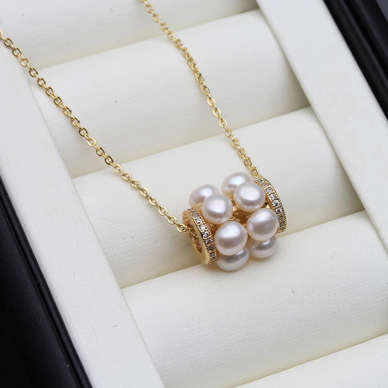 Real White Freshwater Pearl Necklace with Pendant Woman,Vintage Gold Plated Pearl Pendant Necklace