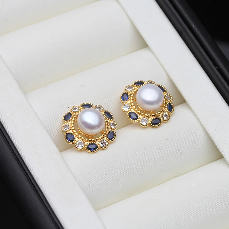 Real Pink Stud Earrings With Pearls For Women,Cultured Natural Freshwater Pearl