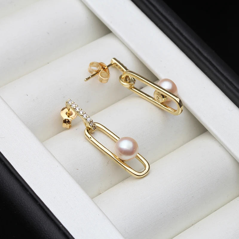 Vintage Stud Earrings With Pearls Women,Natural Fresh Water White Jewelry Pearl Earrings