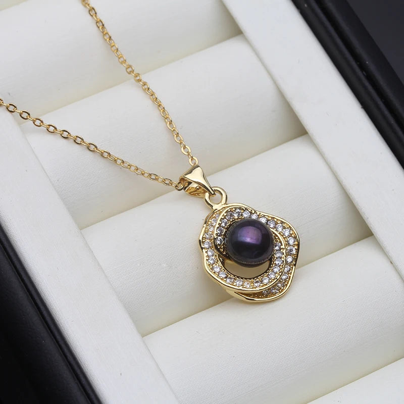 Real Natural Pearl Necklace and Earrings Set,Gold Plated Freshwater Pearl