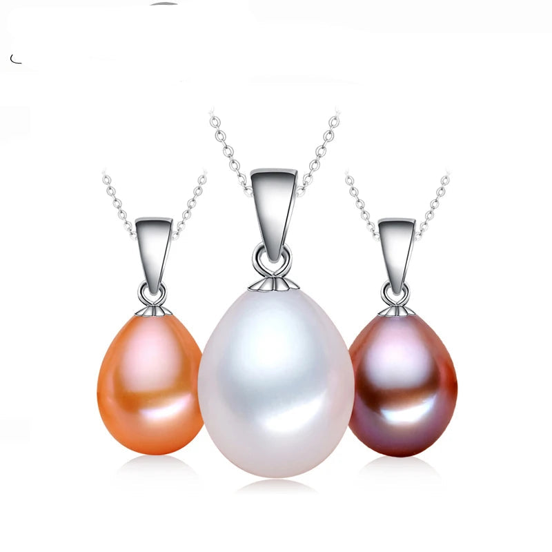 Real 925 Sterling Silver White Natural Freshwater Pearl Necklace Pendant