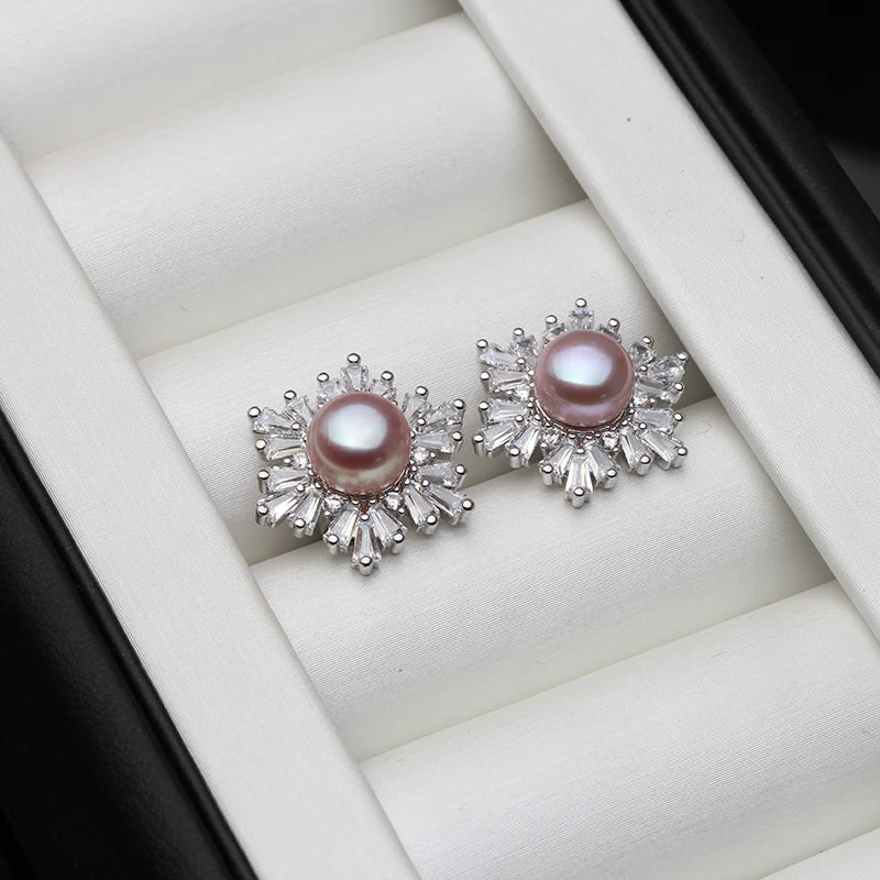 100% Real Natural Pearl 925 Sterling Silver Earring Woman,Classic Wedding Freshwater Pearl Earrings Anniversary Gift